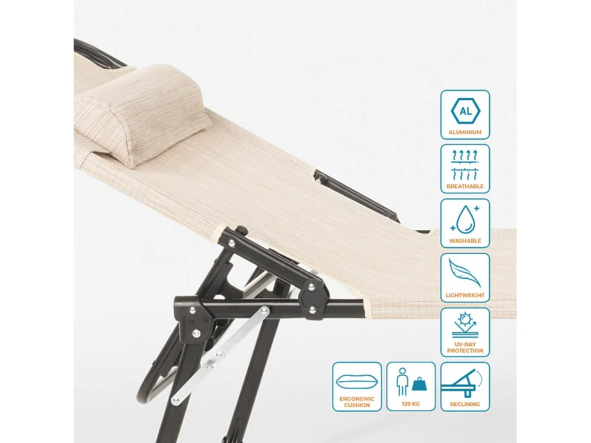 Juego de 4 tumbonas de jardín plegables de aluminio para playa y mar Seychelles - Verde oscuro