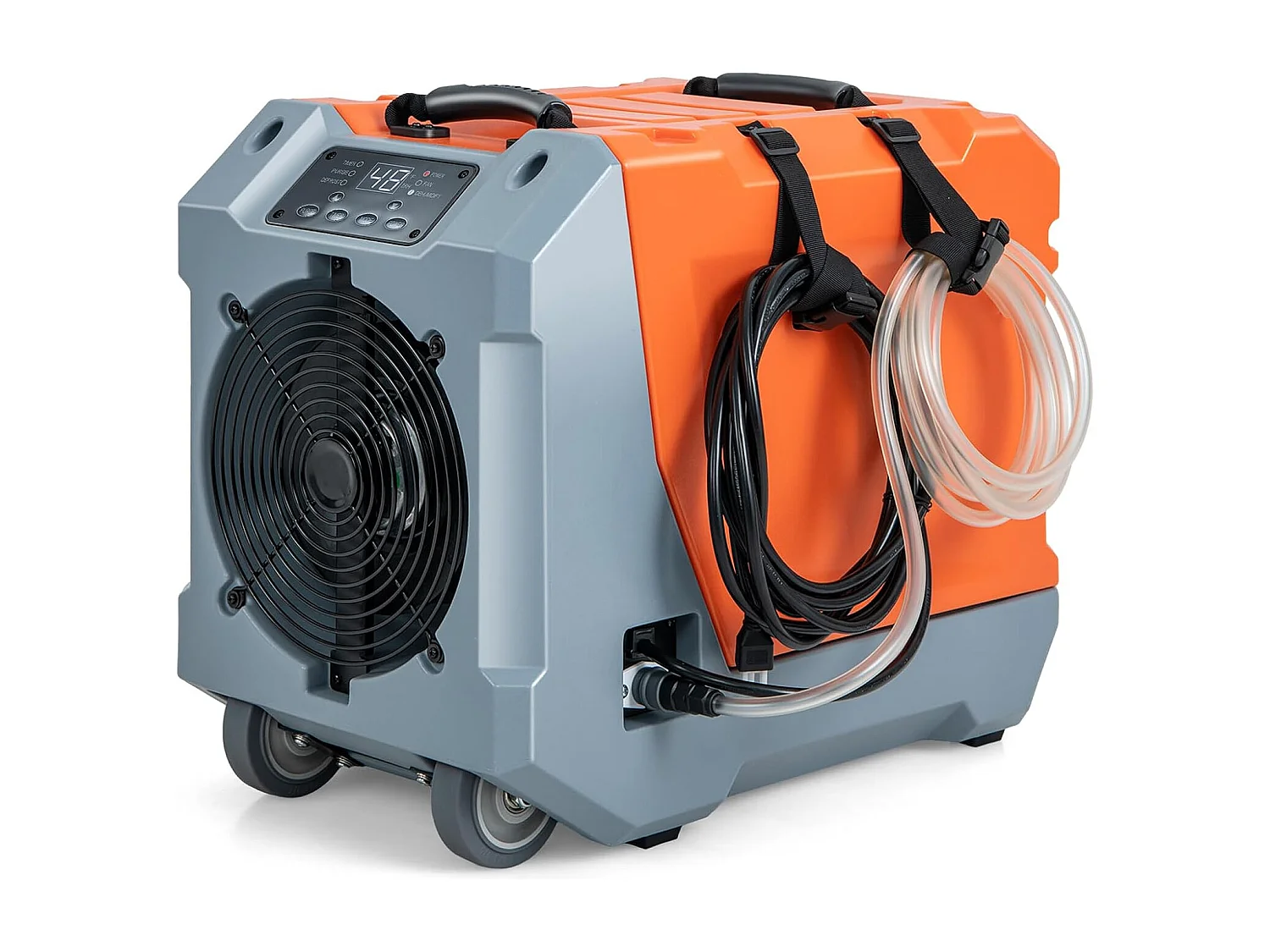 Déshumidificateur Commercial 85L/Jour, avec Pompe et Tuyau de Vidange Dégivrage Automatique 2 Roues et Poignée Rétractable