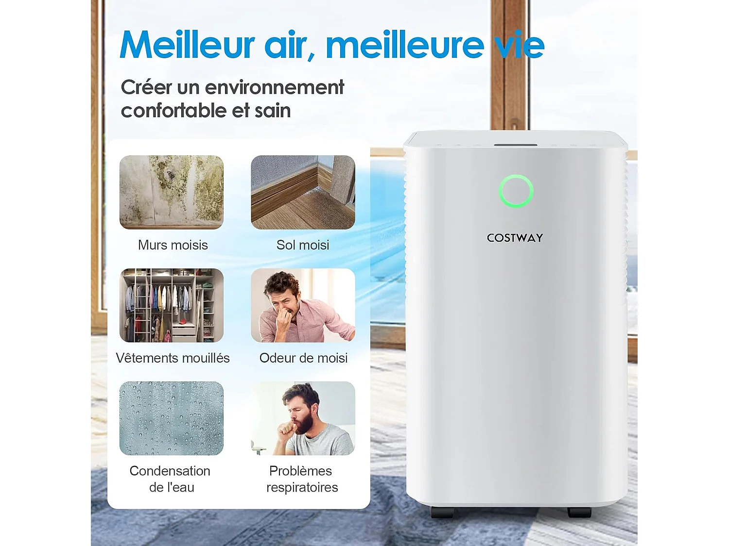 Déshumidificateur 14L/Jour Réservoir d'Eau 2L Minuterie 24H 3 Modes 2 Vitesses Dégivrage Automatique Pièces jusqu'à 15 m²