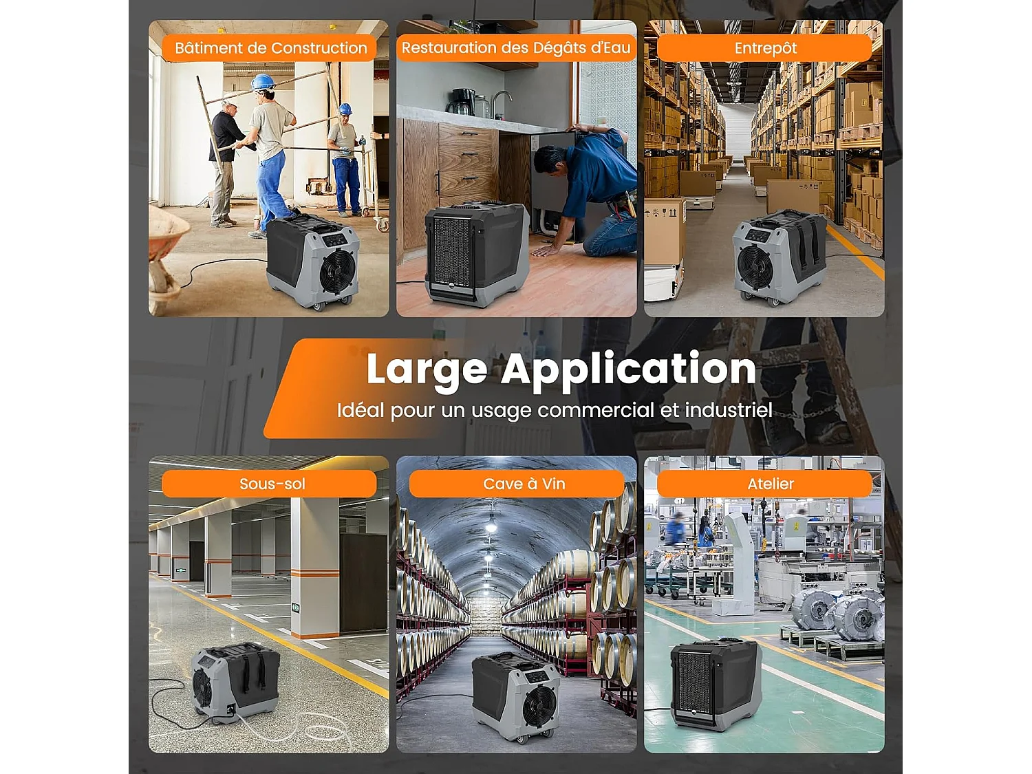 Déshumidificateur Commercial 85L/Jour, Déshumidificateur avec Pompe et Tuyau de Vidange Dégivrage Automatique, 2 Roues et Poignée Rétractable (Noir)