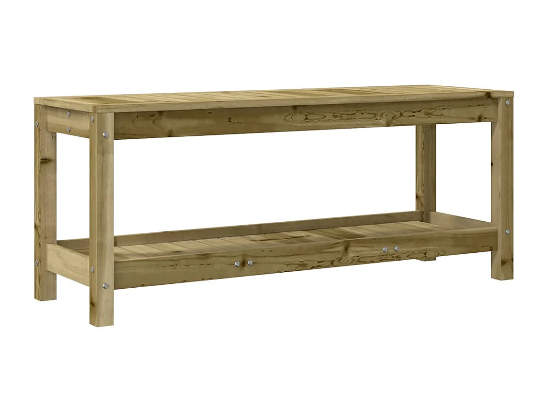 Drewniana ławka ogrodowa z impregnowanego drewna sosnowego 108x35x45 cm z półką - Rustykalna i odporna na warunki atmosferyczne