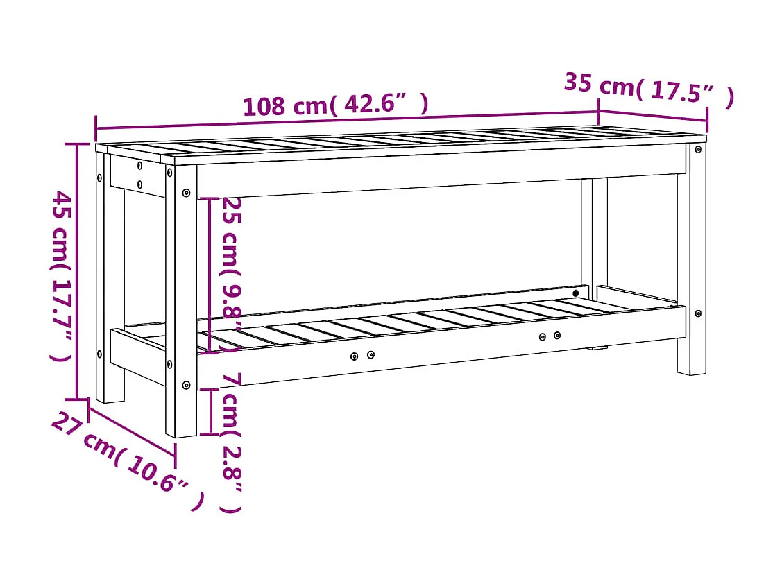 Drewniana ławka ogrodowa z impregnowanego drewna sosnowego 108x35x45 cm z półką - Rustykalna i odporna na warunki atmosferyczne