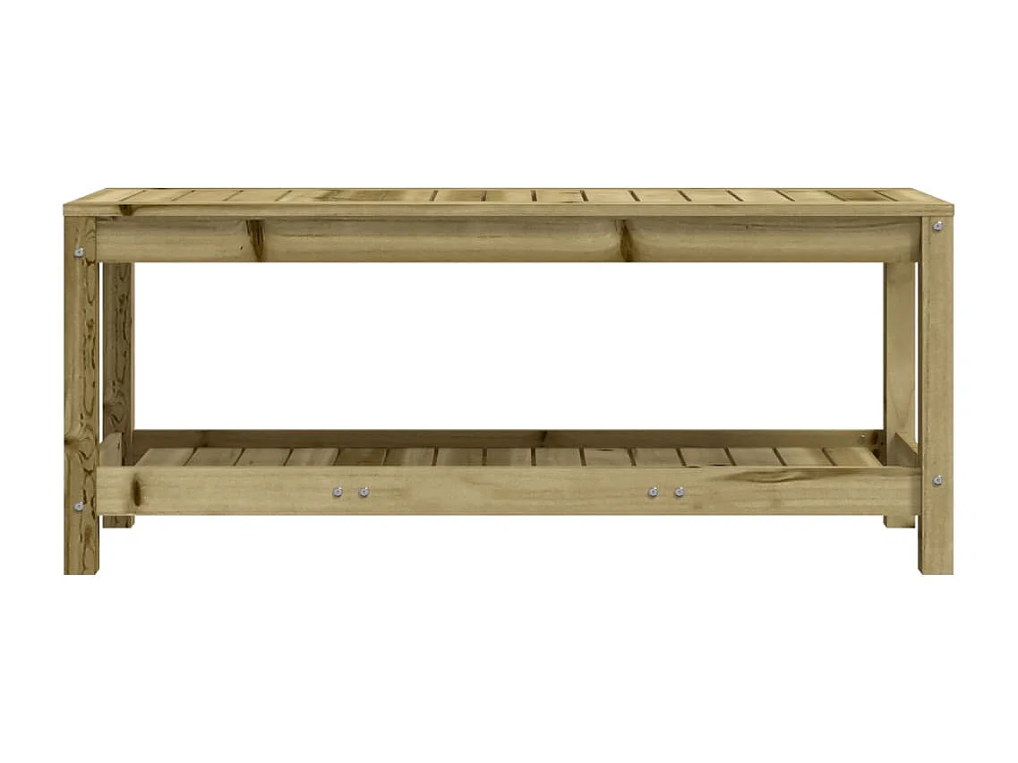 Drewniana ławka ogrodowa z impregnowanego drewna sosnowego 108x35x45 cm z półką - Rustykalna i odporna na warunki atmosferyczne