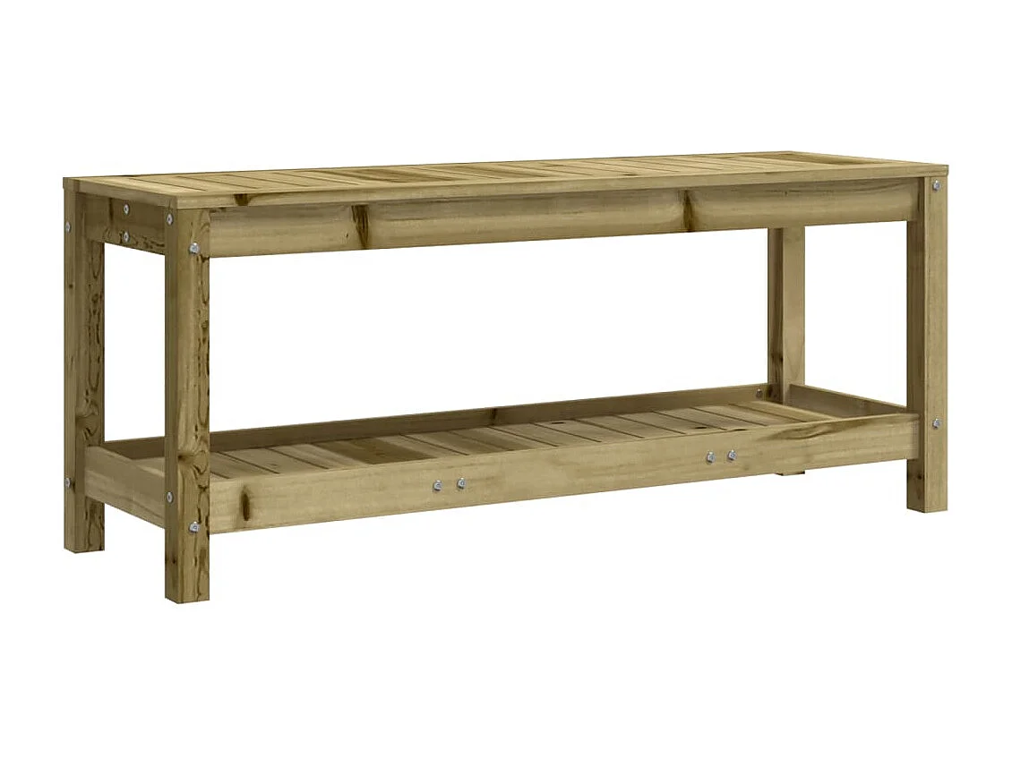 Drewniana ławka ogrodowa z impregnowanego drewna sosnowego 108x35x45 cm z półką - Rustykalna i odporna na warunki atmosferyczne