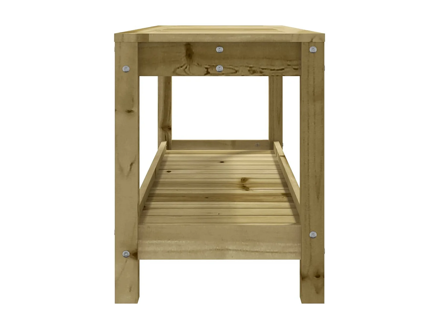 Drewniana ławka ogrodowa z impregnowanego drewna sosnowego 108x35x45 cm z półką - Rustykalna i odporna na warunki atmosferyczne