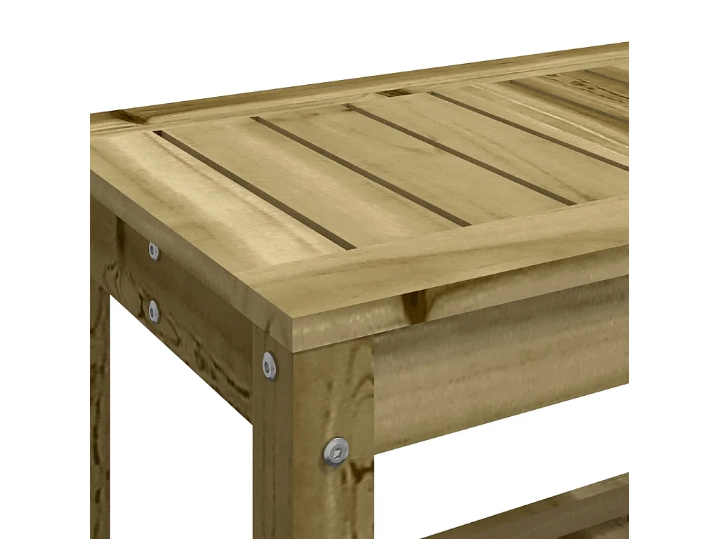Drewniana ławka ogrodowa z impregnowanego drewna sosnowego 108x35x45 cm z półką - Rustykalna i odporna na warunki atmosferyczne