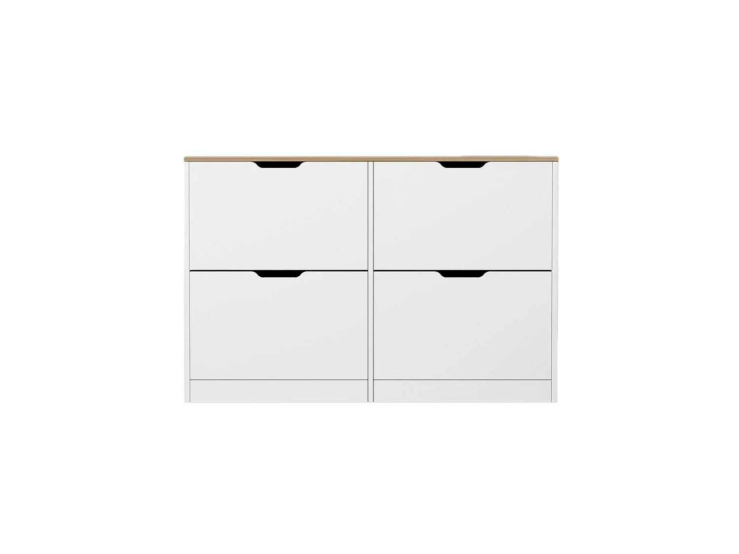 Meuble à chaussures avec 4 compartiments abattants - Blanc et naturel - LOTULA