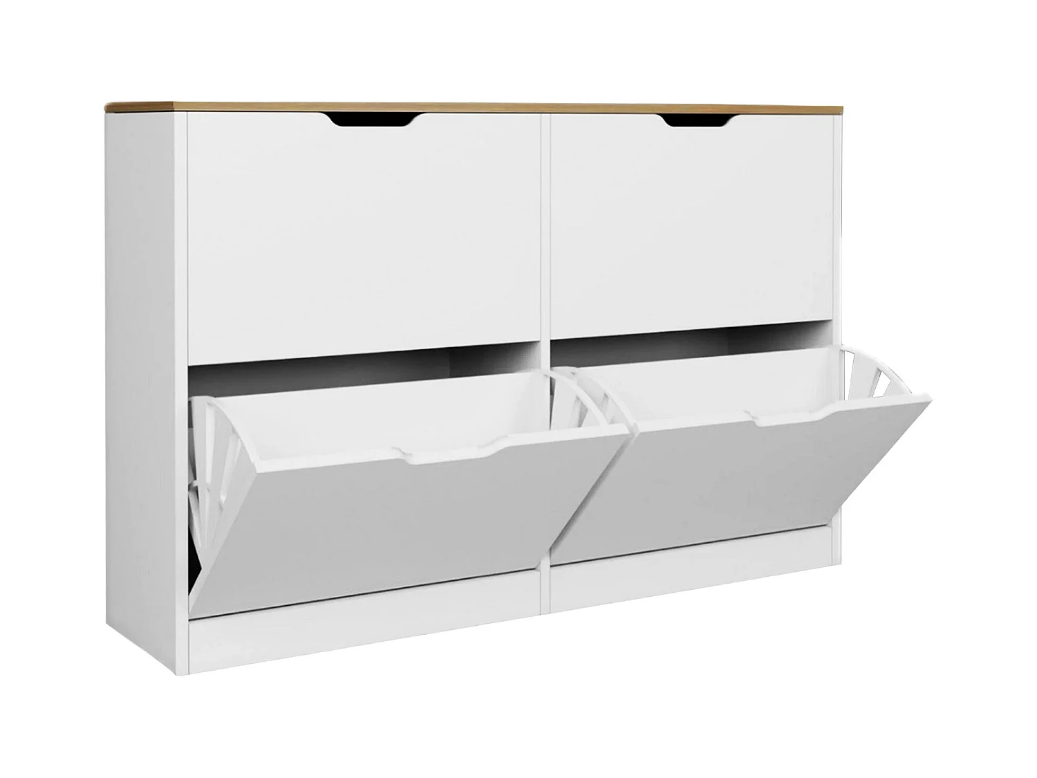 Skoförvaring med 4 fällbara fack - Vit och natur - LOTULA