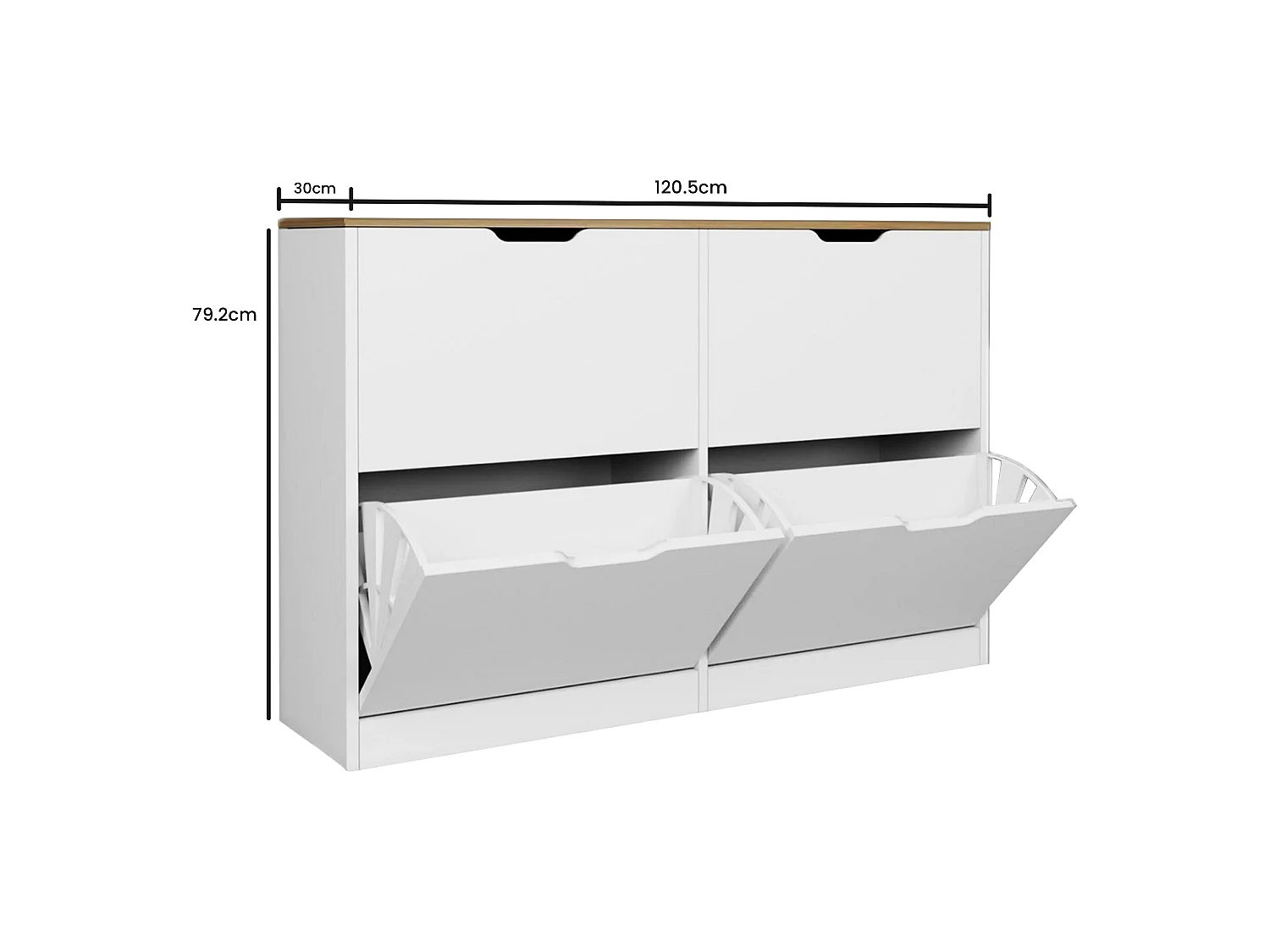 Mueble zapatero con 4 compartimentos abatibles - Blanco y natural - LOTULA