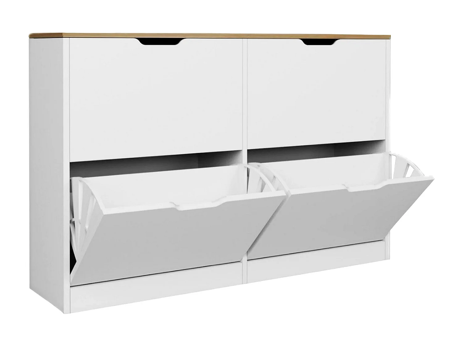 Mueble zapatero con 4 compartimentos abatibles - Blanco y natural - LOTULA