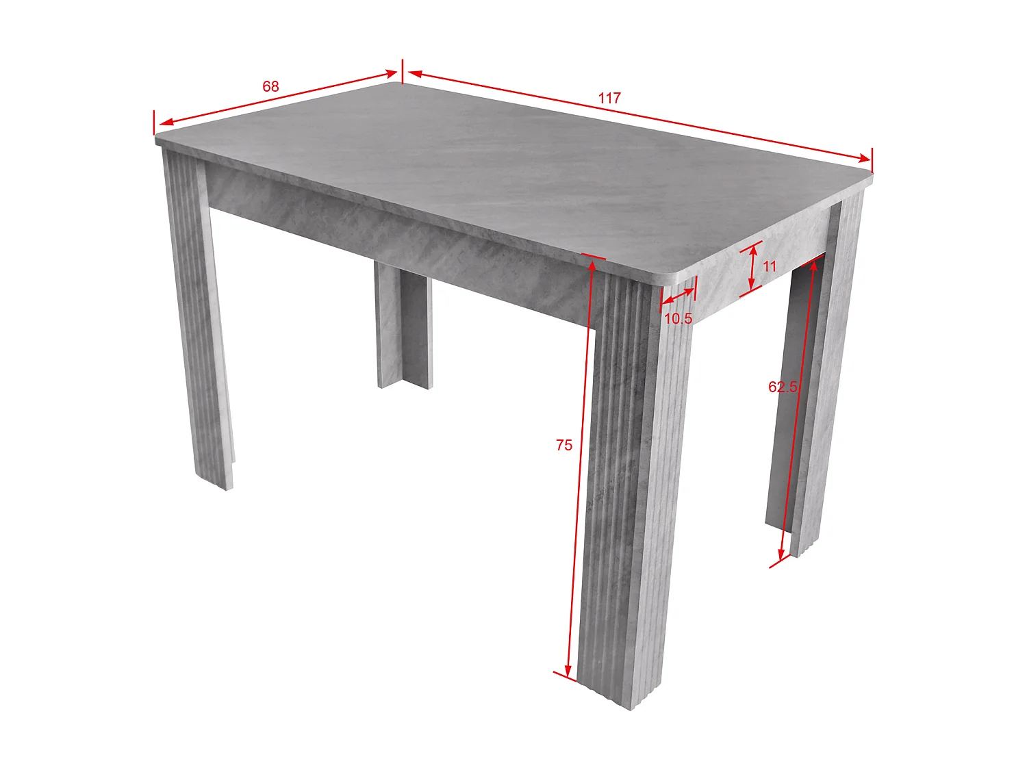 Table à manger 4 personnes -  panneaux de particules - effet béton gris - charge max 130kg - 117x68x75cm