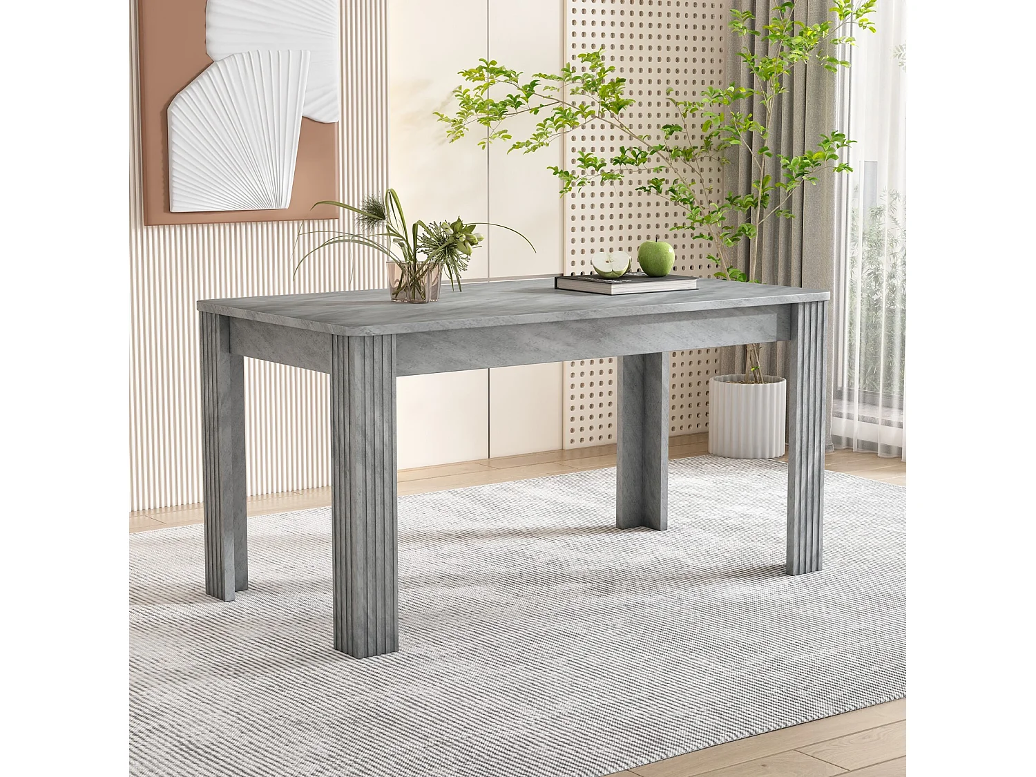 Table à manger 4 personnes -  panneaux de particules - effet béton gris - charge max 130kg - 117x68x75cm