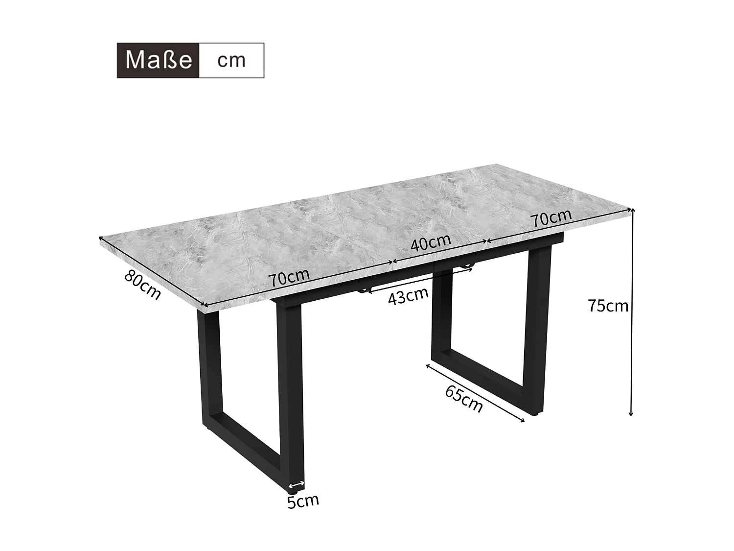Table à manger extensible 6 à 8 personnes - en style Industriel - Effet béton gris - Panneaux de particules - 140/180x80x75cm