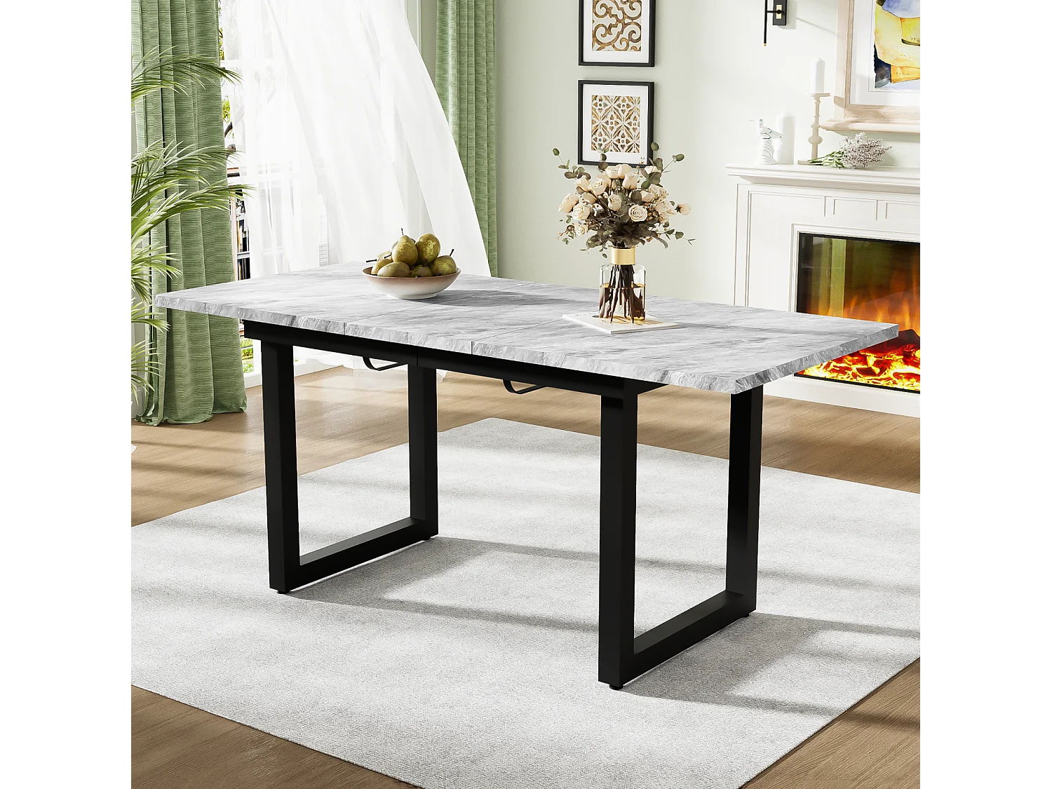 Table à manger extensible 6 à 8 personnes - en style Industriel - Effet béton gris - Panneaux de particules - 140/180x80x75cm