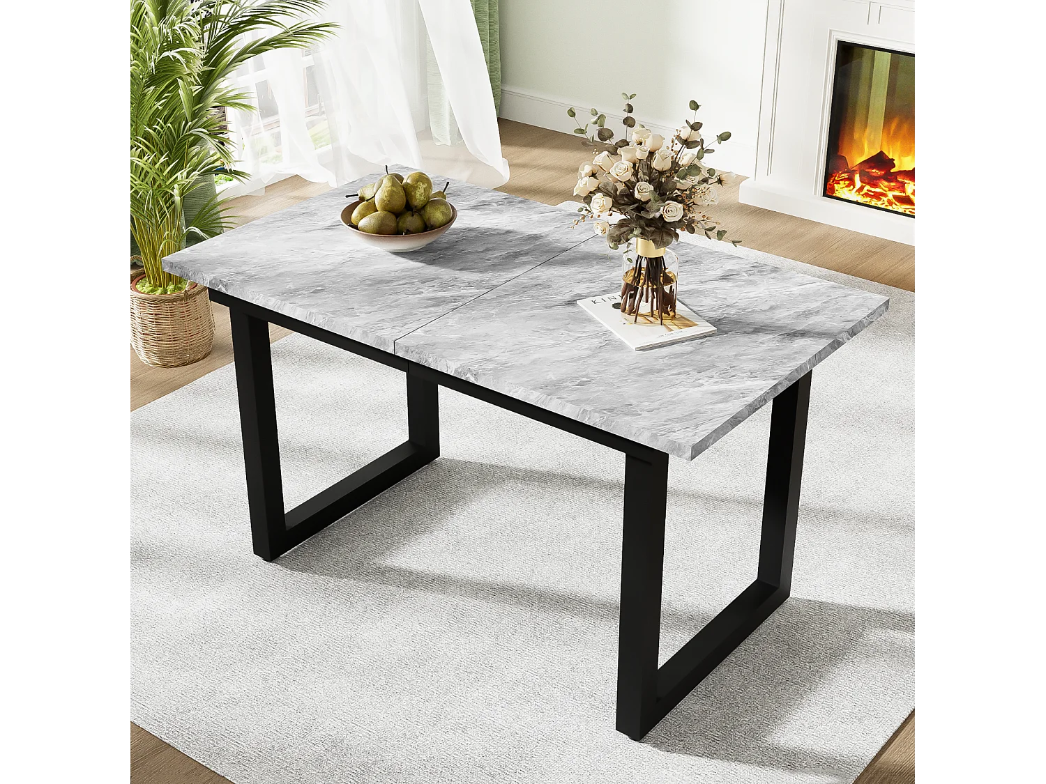 Table à manger extensible 6 à 8 personnes - en style Industriel - Effet béton gris - Panneaux de particules - 140/180x80x75cm