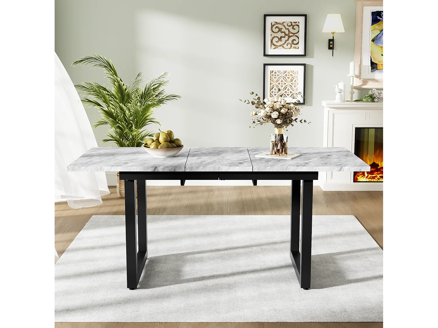 Table à manger extensible 6 à 8 personnes - en style Industriel - Effet béton gris - Panneaux de particules - 140/180x80x75cm