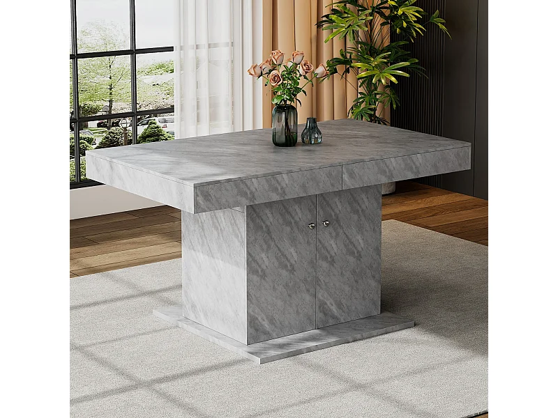 Erweiterbarer Esstisch - 4 bis 8 Personen - mit Speicherplatz - graue Partikelplatten - 140/180x80x76cm