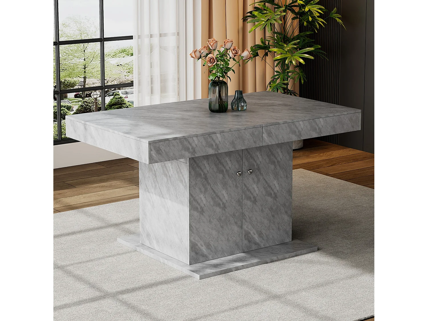 Tavolo da pranzo estendibile - da 4 a 8 persone - con spazio di archiviazione - pannelli di particelle grigie - 140/180x80x76cm