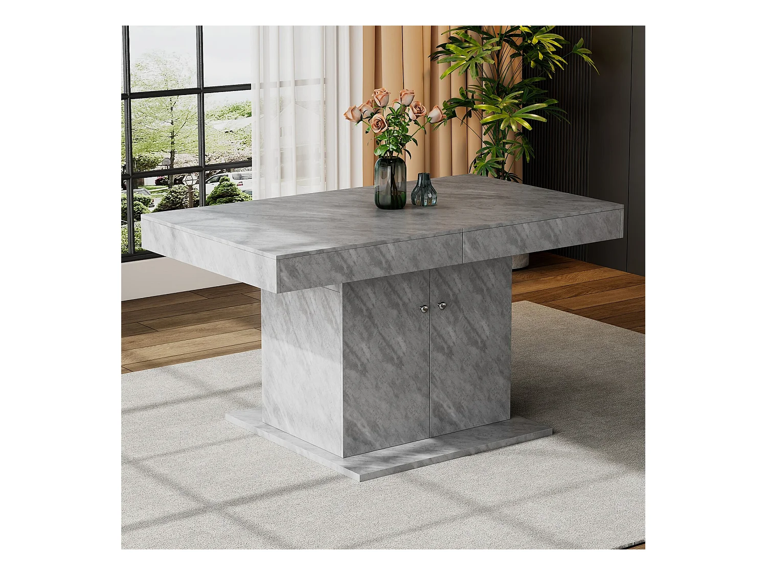 Erweiterbarer Esstisch - 4 bis 8 Personen - mit Speicherplatz - graue Partikelplatten - 140/180x80x76cm