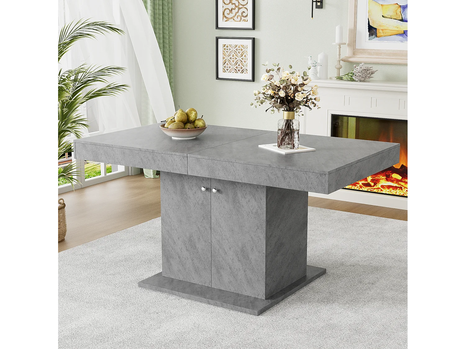 Table à manger extensible - 4 à 8 personnes - avec espace de rangement - panneaux de particules gris - 140/180x80x76cm