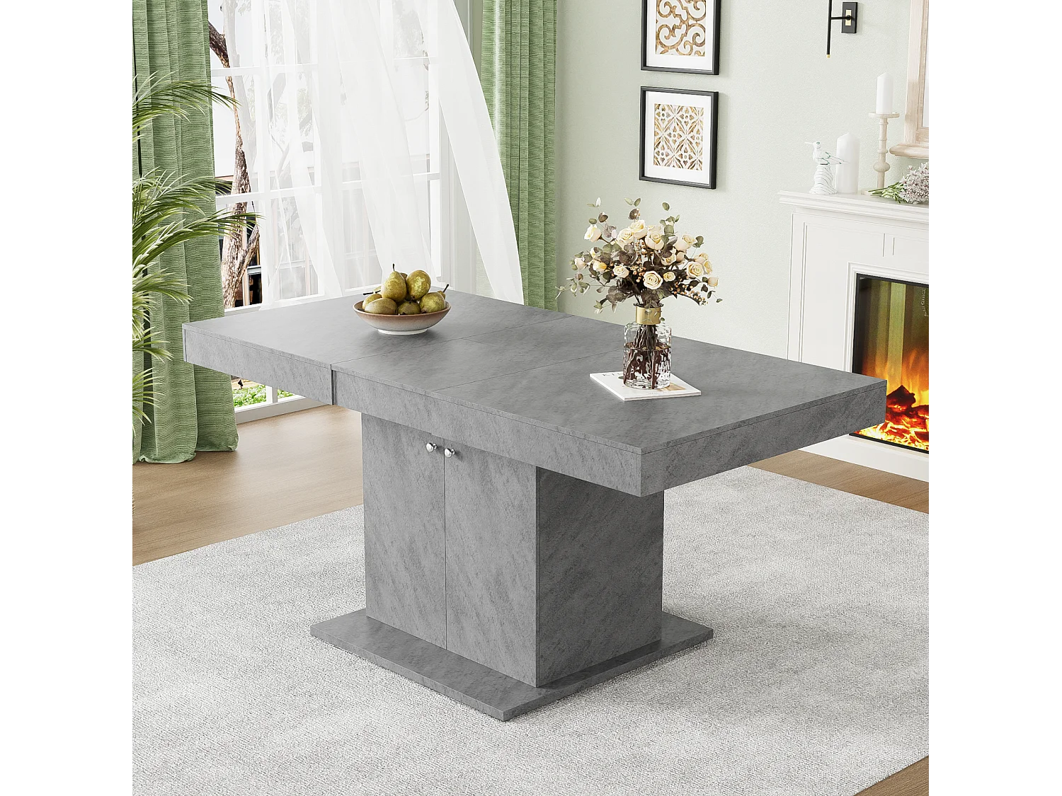 Table à manger extensible - 4 à 8 personnes - avec espace de rangement - panneaux de particules gris - 140/180x80x76cm