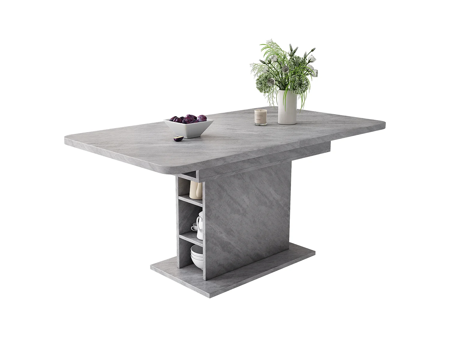 Tavolo da pranzo estendibile - da 6 a 8 persone - con 6 nicchie - Effetto in cemento grigio - pannelli di particelle - 110/130x70cm