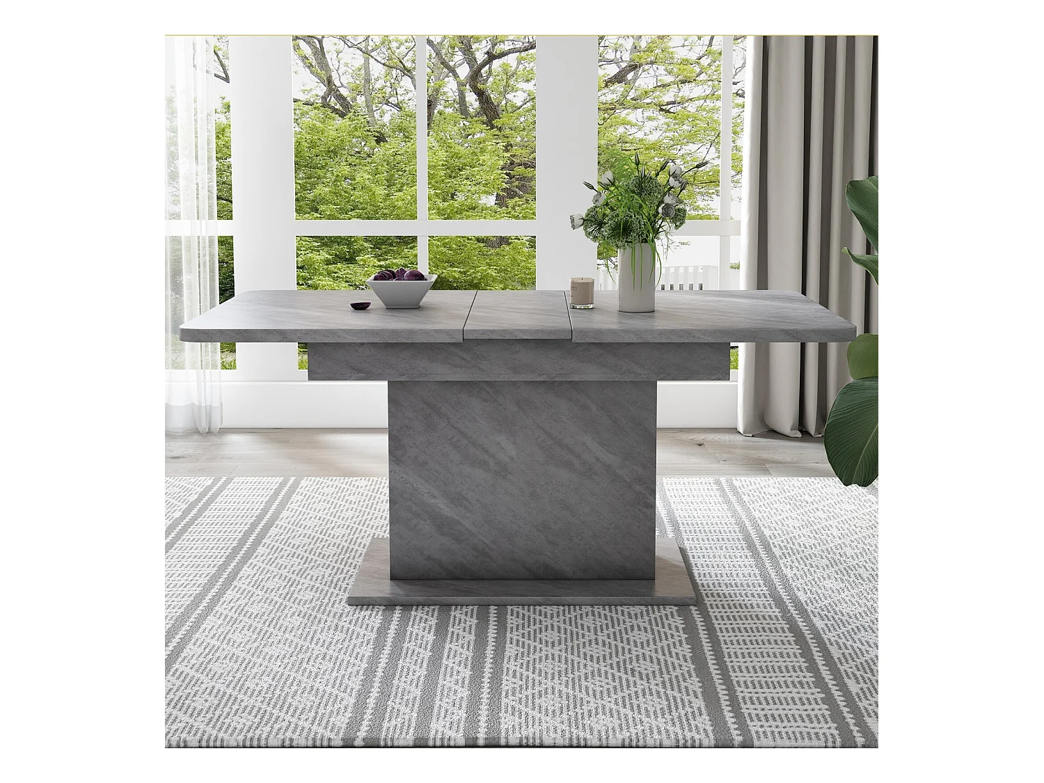 Mesa de comedor extensible - 6 a 8 personas - con 6 nichos - Efecto de concreto gris - Paneles de partículas - 110/130x70cm