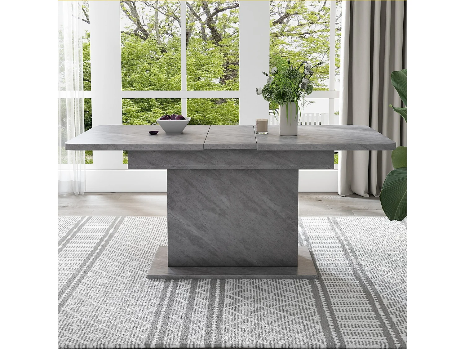 Uitbreidbare eettafel - 6 tot 8 personen - met 6 nissen - grijs betoneffect - deeltjespanelen - 110/130x70cm