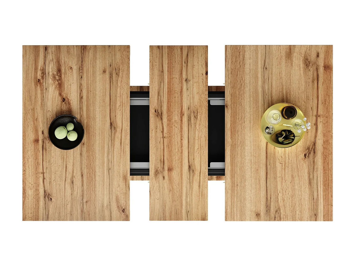 Tavolo da pranzo estendibile da 6 a 8 persone, con scaffale di stoccaggio regolabile, MDF naturale e nero, 110/140x70cm