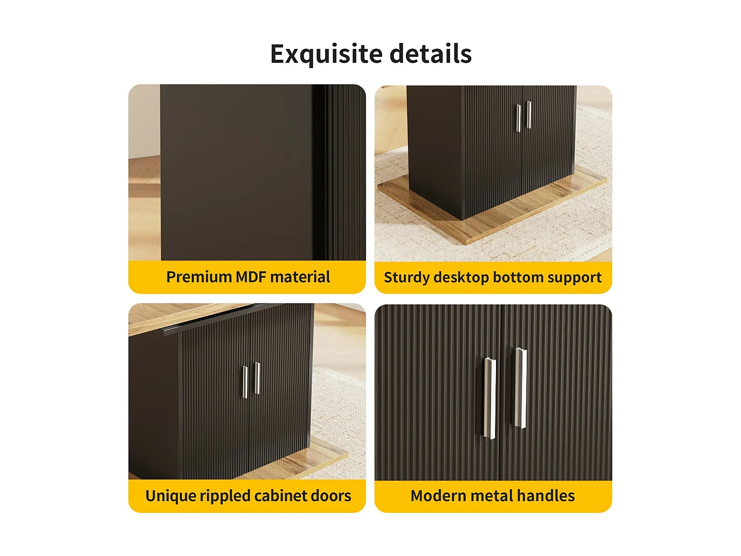 Tavolo da pranzo estendibile da 6 a 8 persone, con scaffale di stoccaggio regolabile, MDF naturale e nero, 110/140x70cm