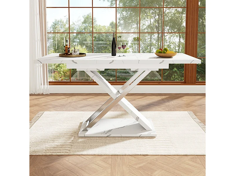 Table à manger extensible - avec sacrums - 6 à 8 personnes - MDF laqué blanc - 118/157×75cm