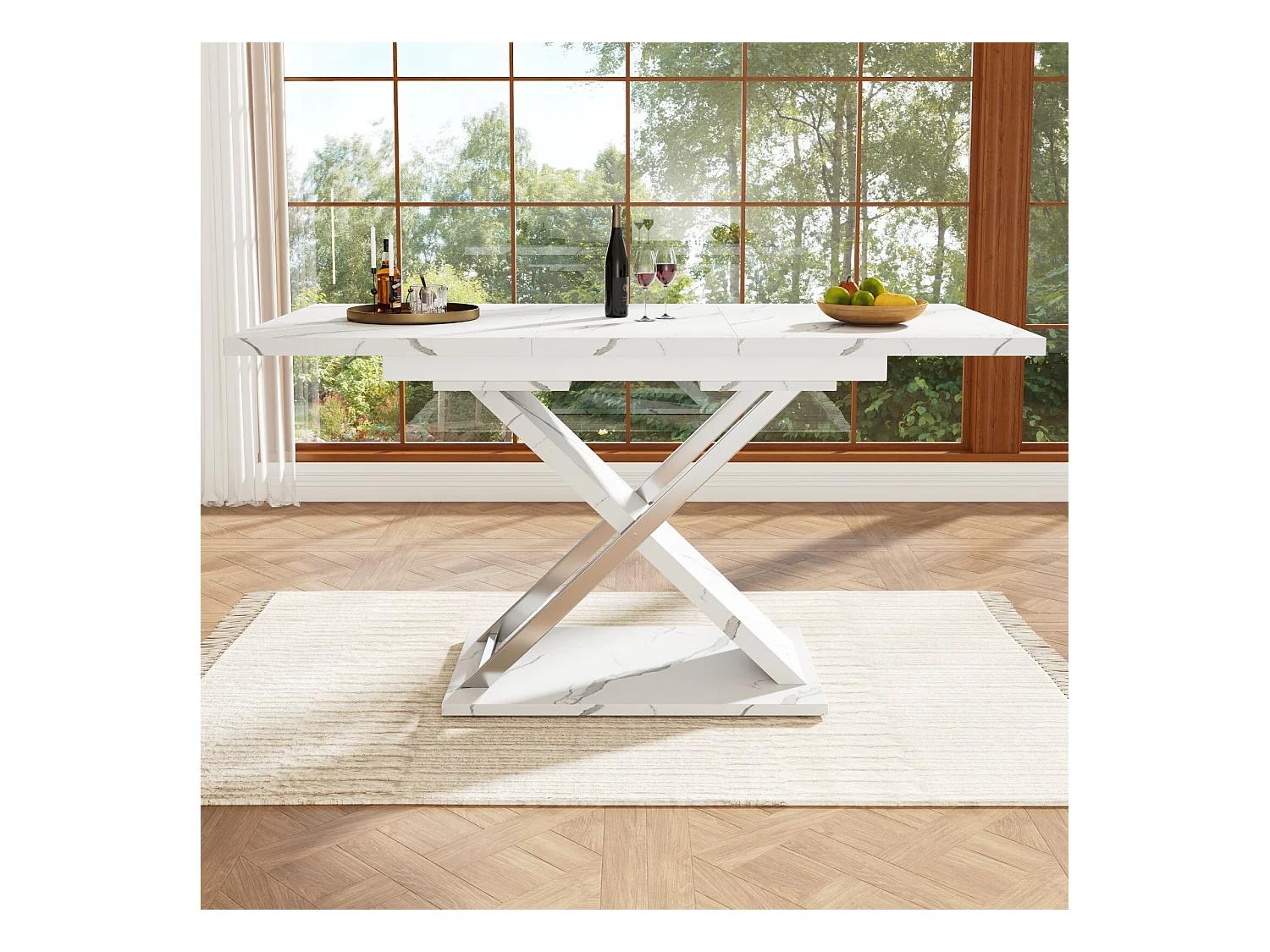 Table à manger extensible - avec sacrums - 6 à 8 personnes - MDF laqué blanc - 118/157×75cm