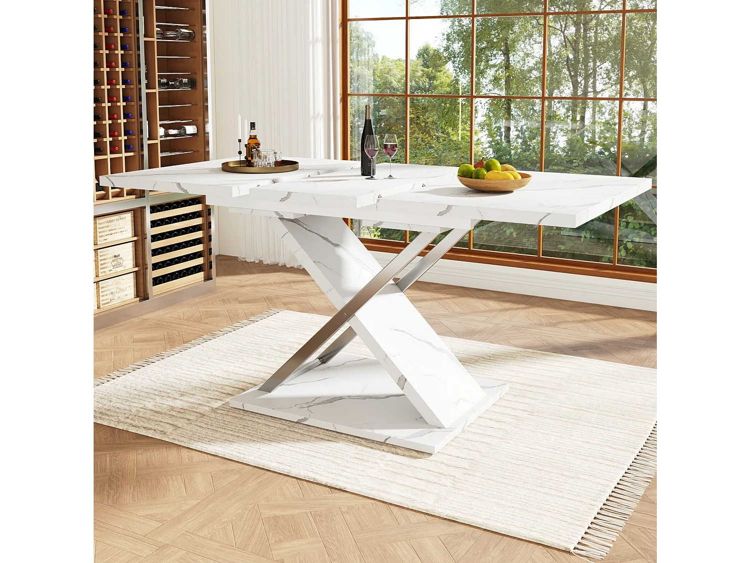 Table à manger extensible - avec sacrums - 6 à 8 personnes - MDF laqué blanc - 118/157×75cm