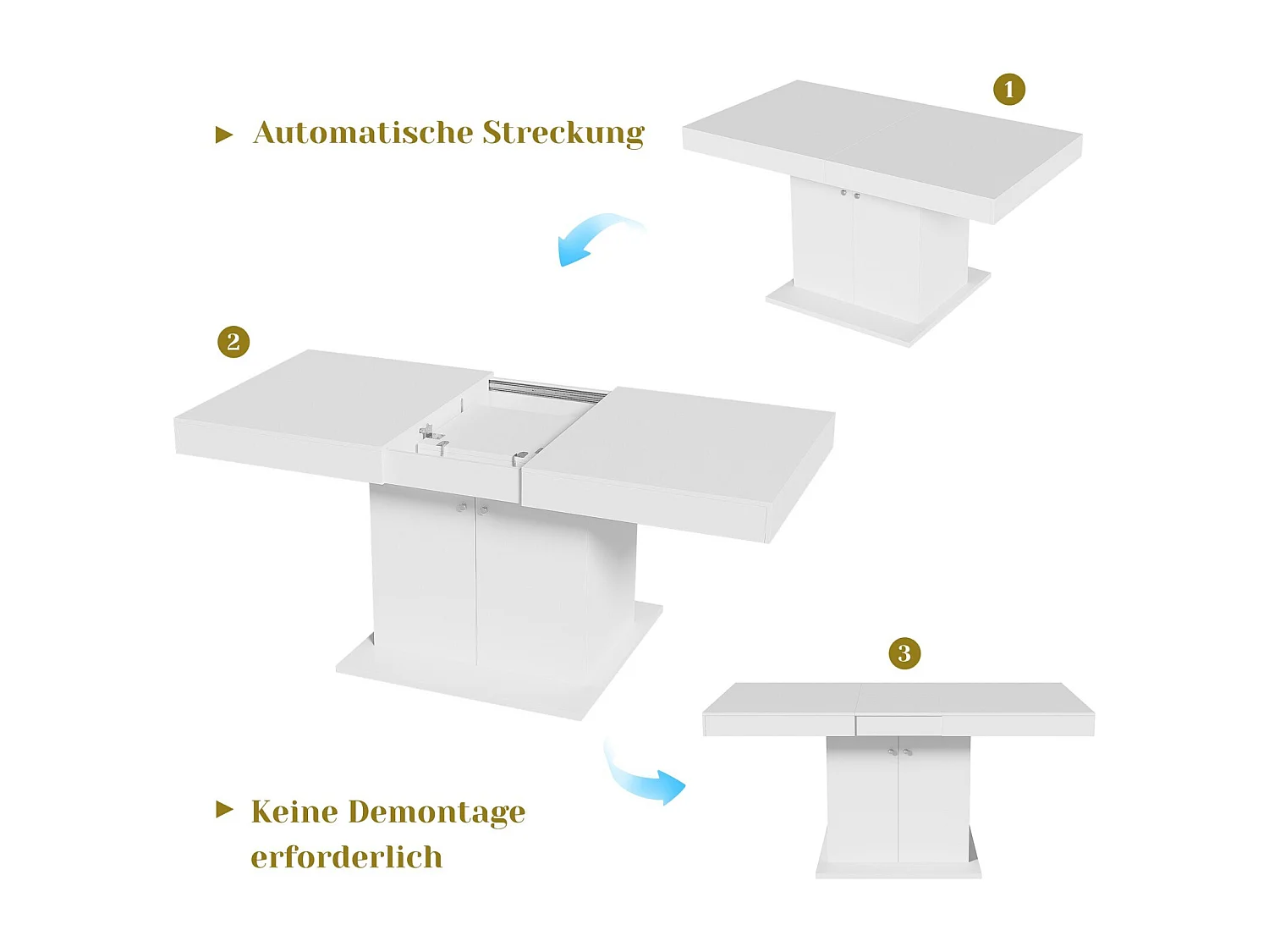 Table à manger extensible - 4 à 8 personnes - avec espace de rangement - panneaux de particules blanc - 140/180x80x76cm