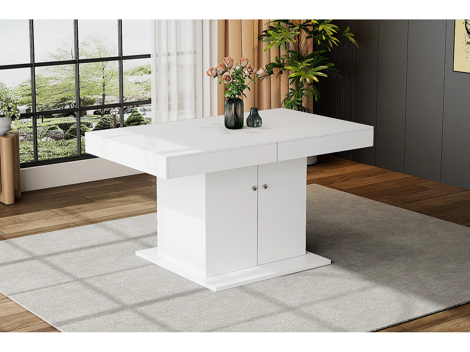 Table à manger extensible - 4 à 8 personnes - avec espace de rangement - panneaux de particules blanc - 140/180x80x76cm