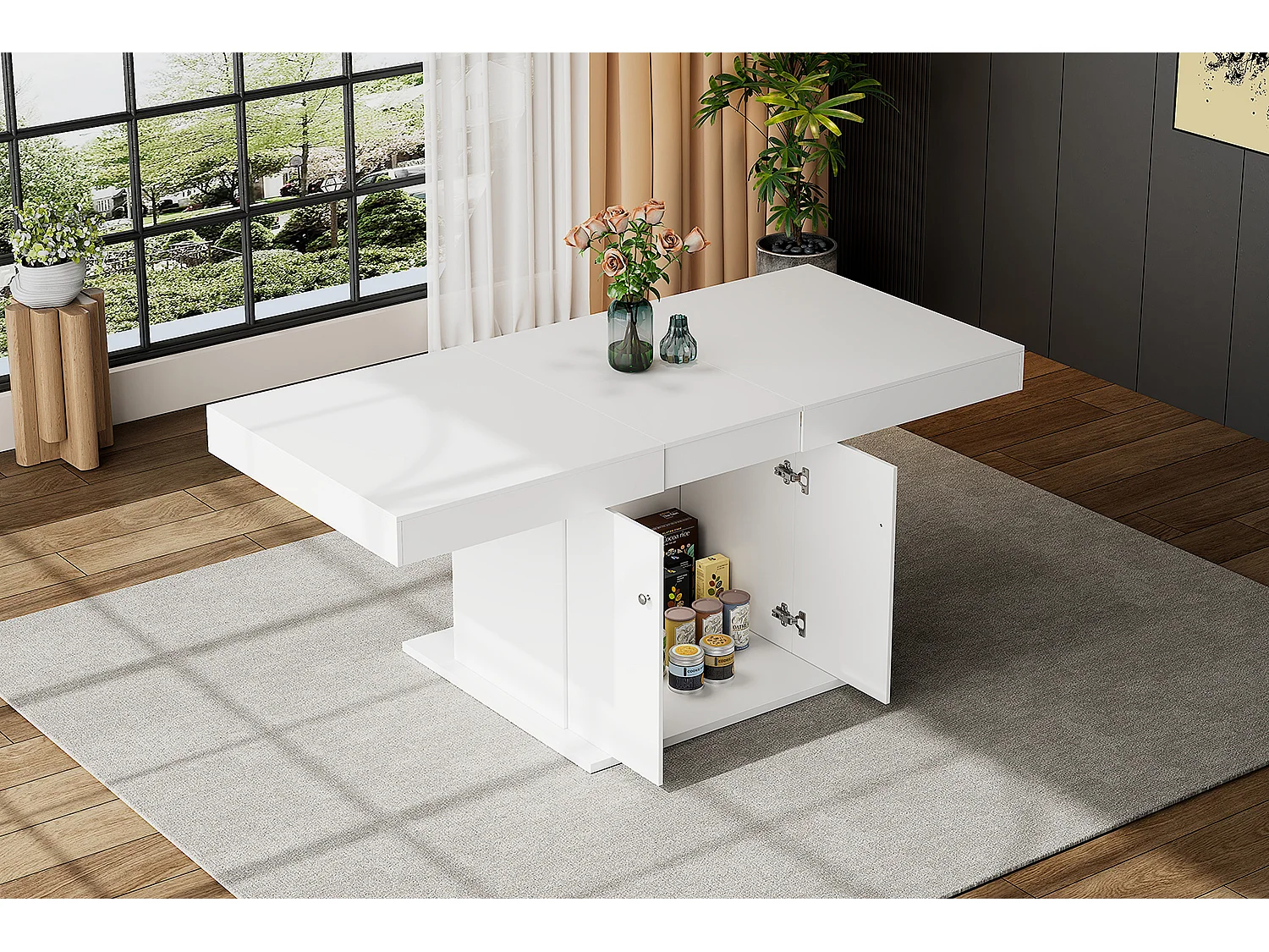 Table à manger extensible - 4 à 8 personnes - avec espace de rangement - panneaux de particules blanc - 140/180x80x76cm