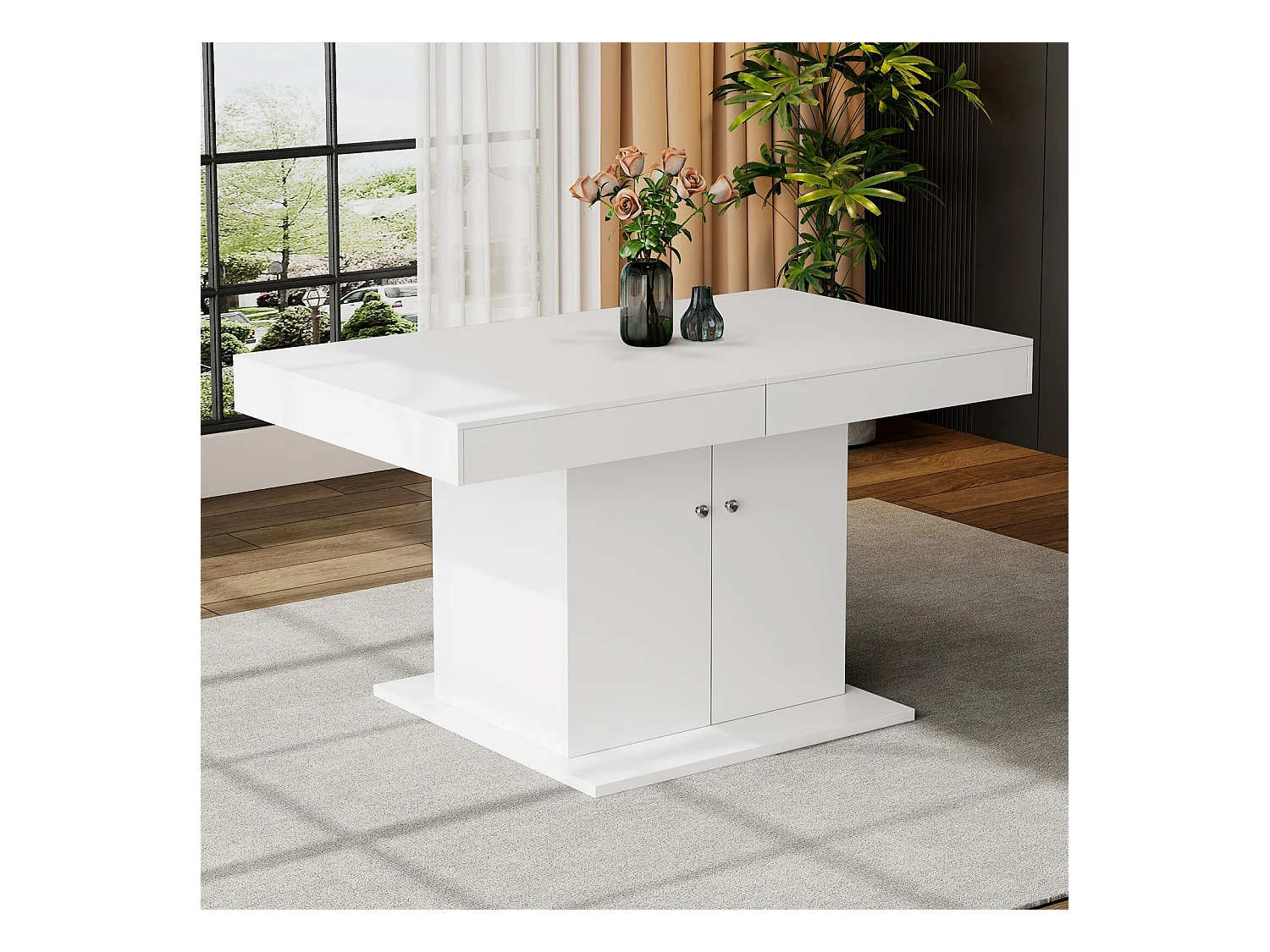 Table à manger extensible - 4 à 8 personnes - avec espace de rangement - panneaux de particules blanc - 140/180x80x76cm