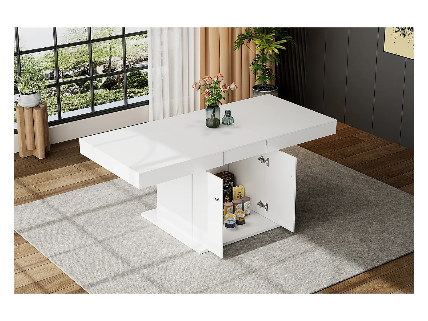 Uitbreidbare eettafel - 4 tot 8 personen - met opslagruimte - wit spaanbord - 140/180x80x76cm