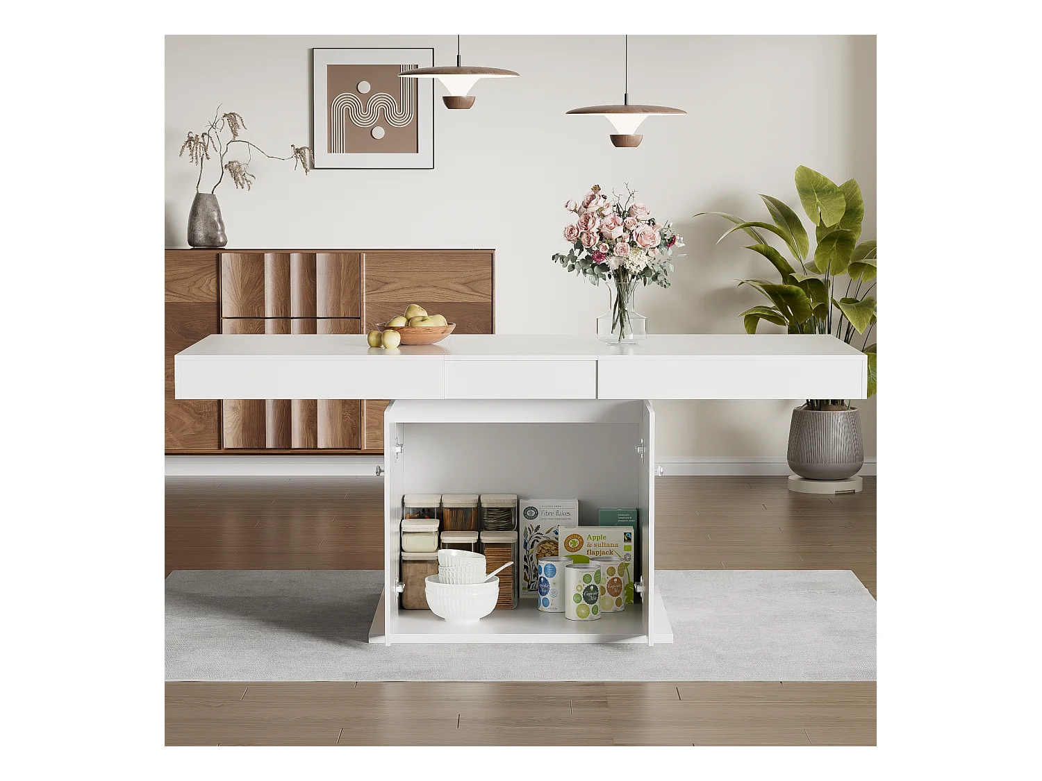 Uitbreidbare eettafel - 4 tot 8 personen - met opslagruimte - wit spaanbord - 140/180x80x76cm