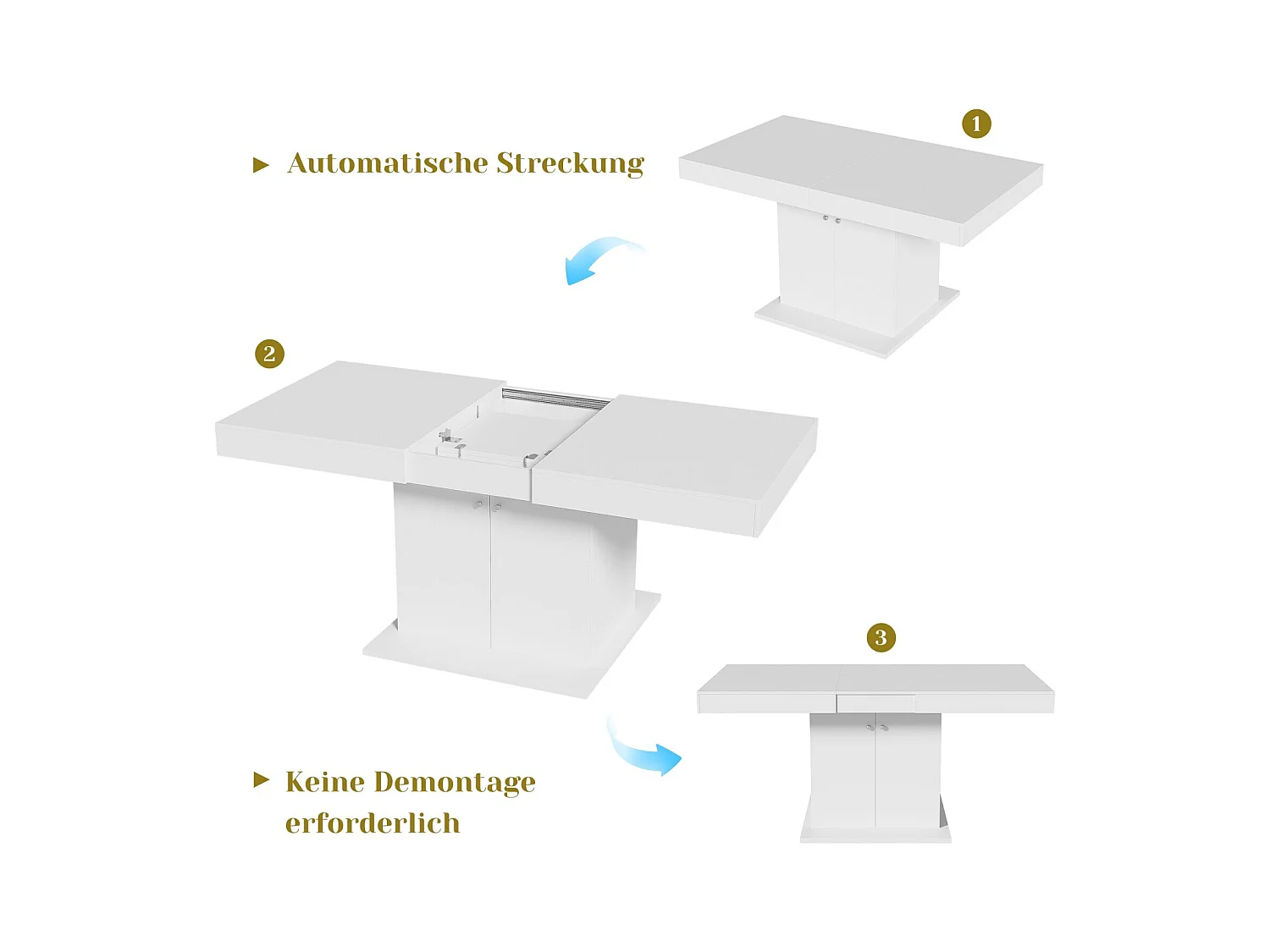 Uitbreidbare eettafel - 4 tot 8 personen - met opslagruimte - wit spaanbord - 140/180x80x76cm