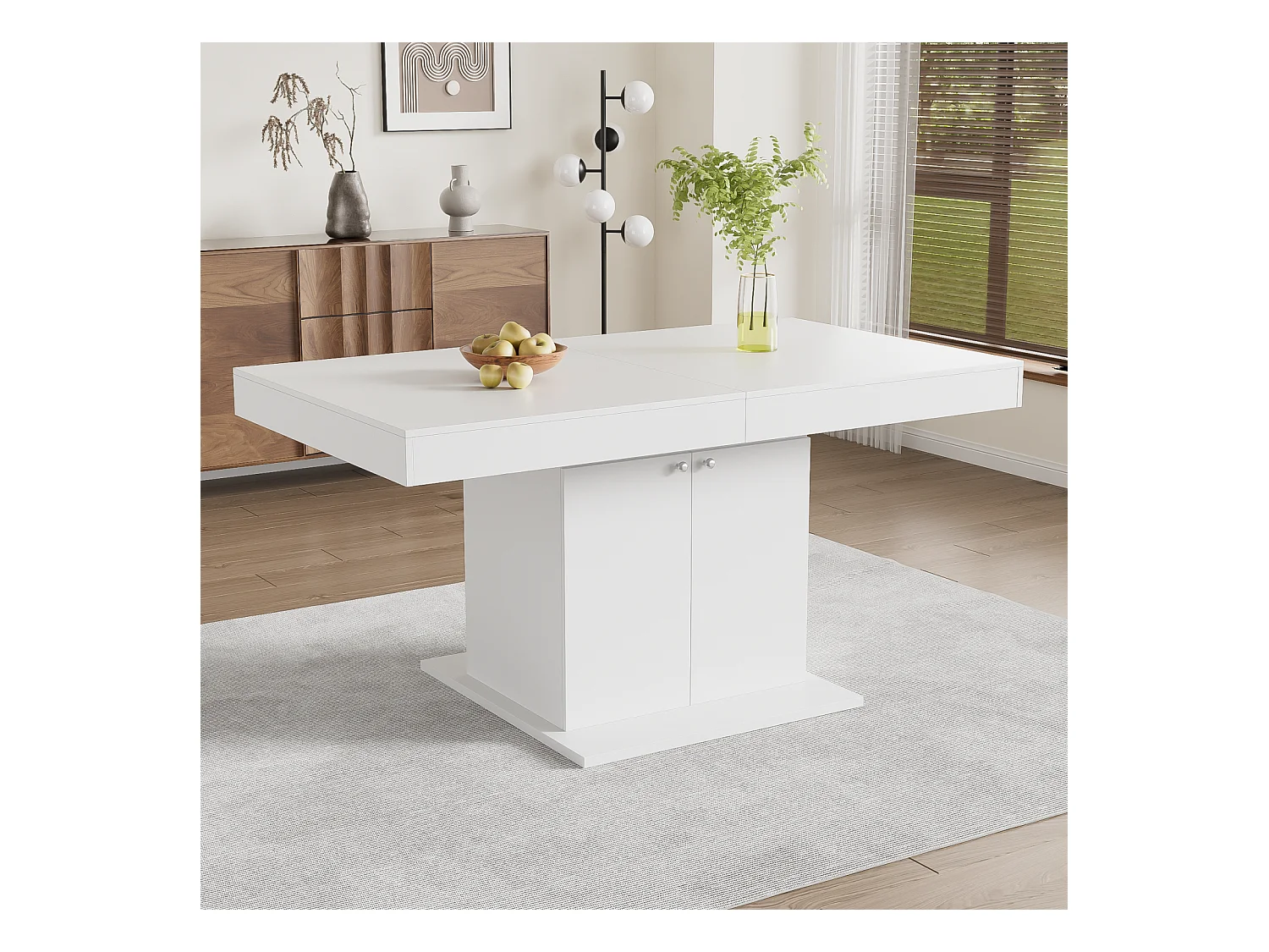 Uitbreidbare eettafel - 4 tot 8 personen - met opslagruimte - wit spaanbord - 140/180x80x76cm