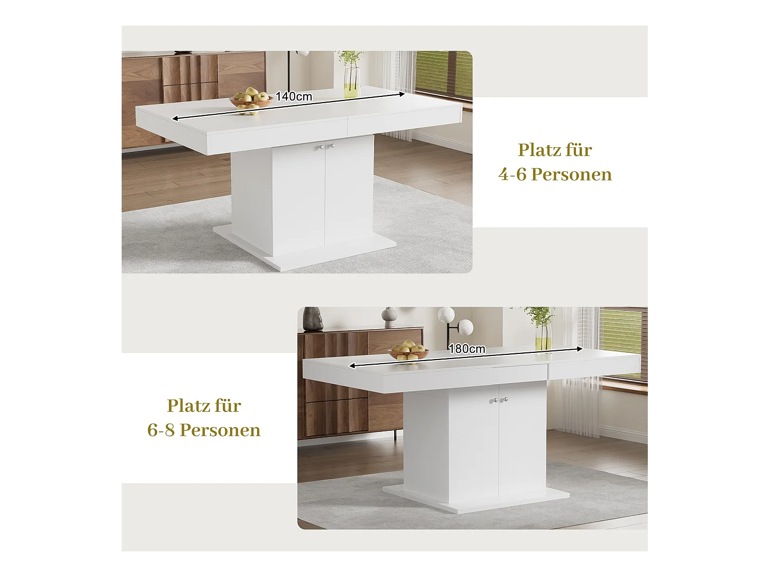 Uitbreidbare eettafel - 4 tot 8 personen - met opslagruimte - wit spaanbord - 140/180x80x76cm