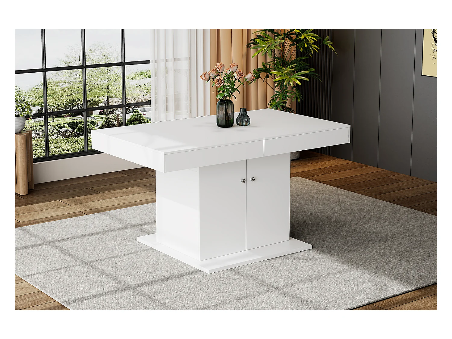 Uitbreidbare eettafel - 4 tot 8 personen - met opslagruimte - wit spaanbord - 140/180x80x76cm