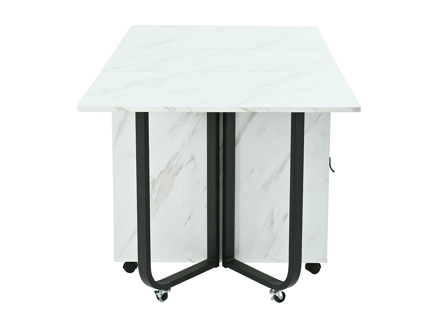 Table à manger extensible et pliable, avec roulettes, 1 porte et 1 tiroir, MDF laqué blanc, 150x80x76cm