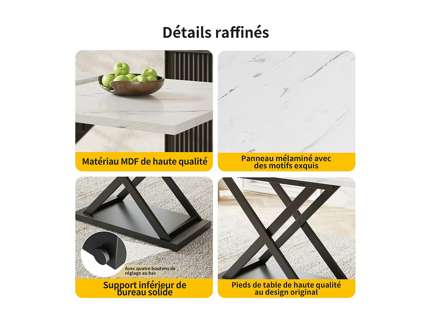 Uitbreidbare eettafel - 6 tot 8 personen - wit marmereffect - MDF+metaal -120/160x80cm