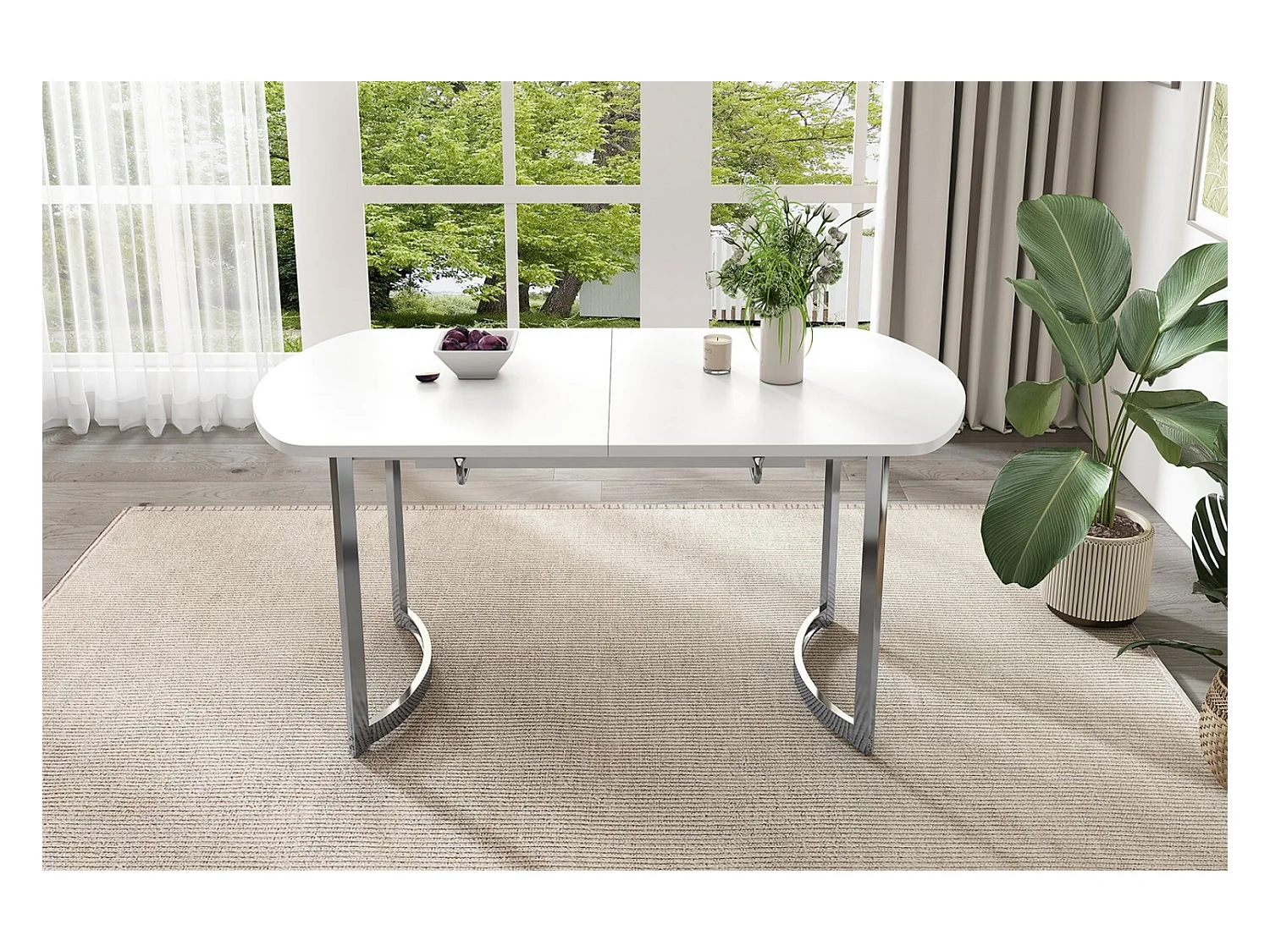 Tabla de comedor extensible de 4 a 6 personas - MDF White Lacqueed - Máx 60 kg de carga - 140/180x80x75cm