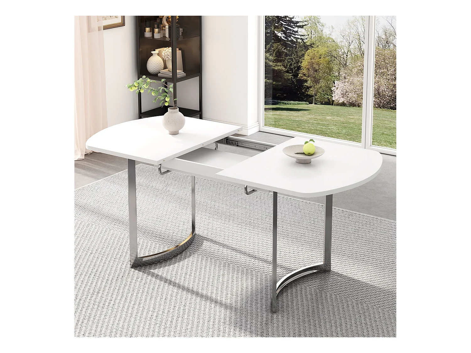 Tabla de comedor extensible de 4 a 6 personas - MDF White Lacqueed - Máx 60 kg de carga - 140/180x80x75cm