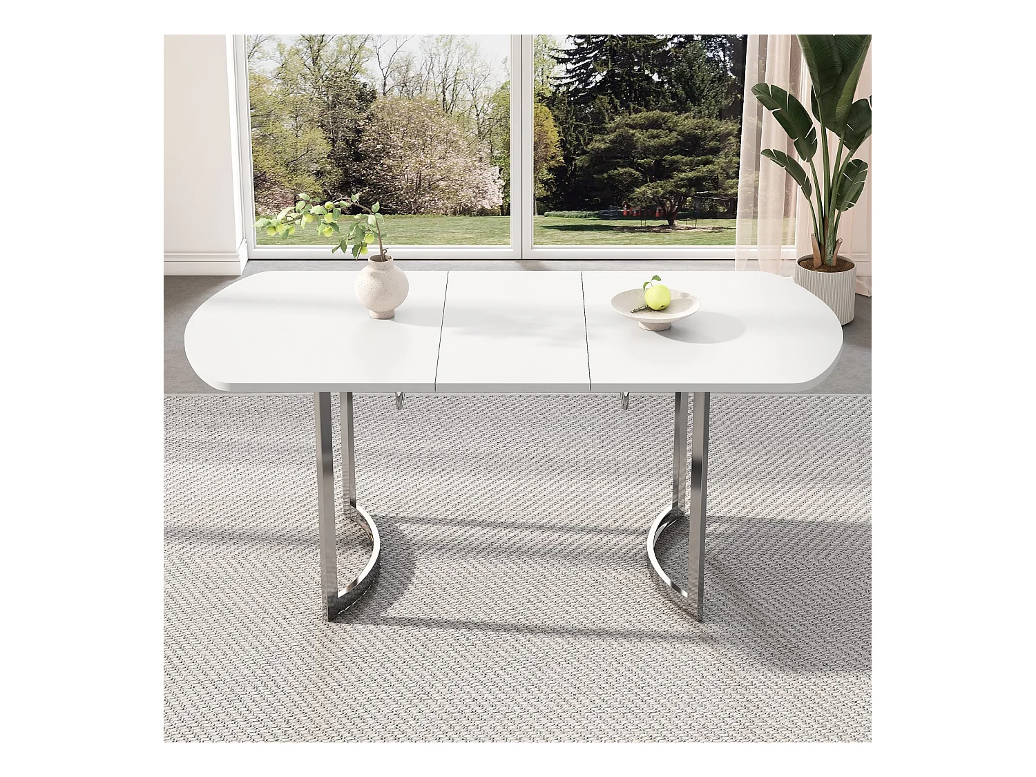 Tabla de comedor extensible de 4 a 6 personas - MDF White Lacqueed - Máx 60 kg de carga - 140/180x80x75cm