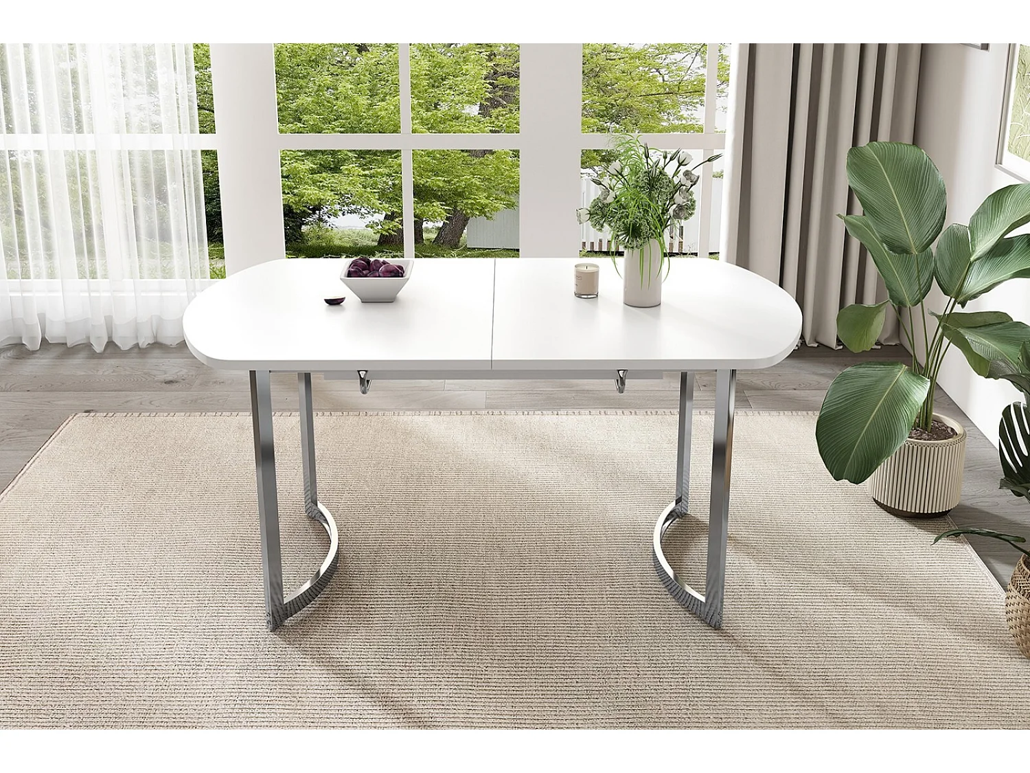 Table à manger extensible 4 à 6 personnes - MDF Laqué Blanc - charge max 60kg - 140/180x80x75cm