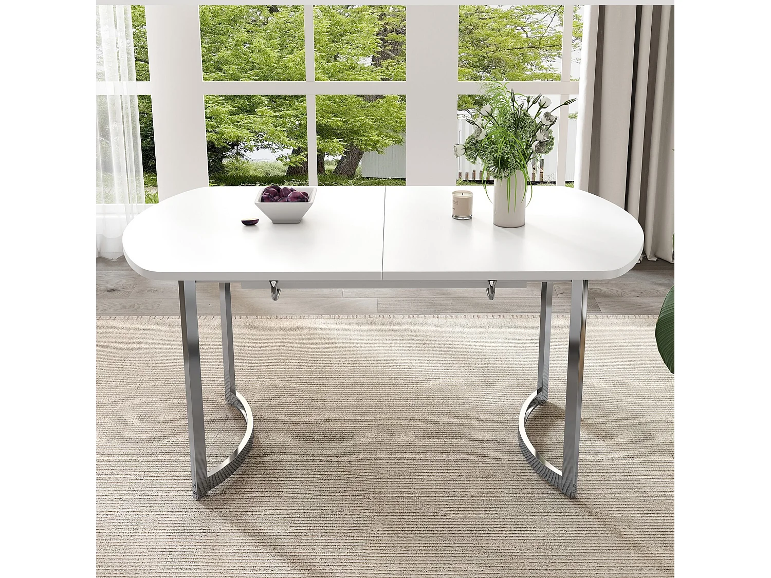 Table à manger extensible 4 à 6 personnes - MDF Laqué Blanc - charge max 60kg - 140/180x80x75cm
